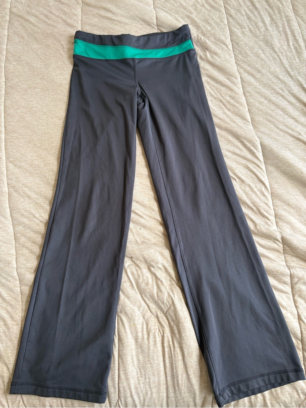 Women's Black Yoga Pants with Teal Waistband